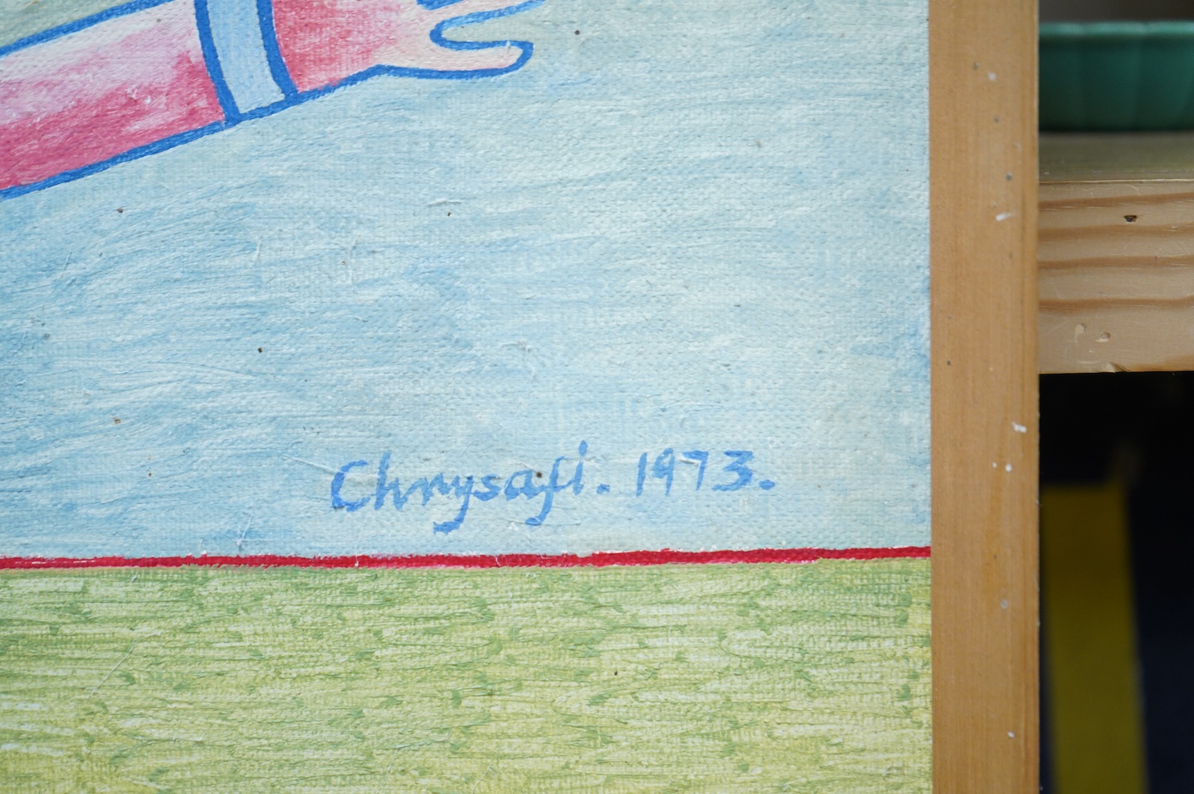 Andrew Chrysafi (b.1938), ‘Lost in Paradise’, signed and dated 1973, mid century oil on canvas, 74 x 89cm